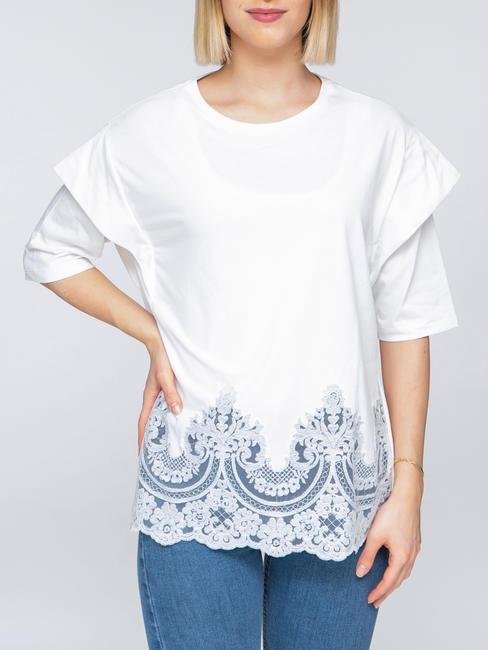 MANILA GRACE  Jersey con aplicación de encaje blanco - Suéteres de mujer