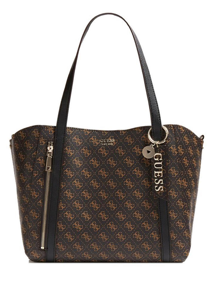Guess Naya Trap Bolsa De La Compra Marrore-Negro - ¡Compra En Le Sac!