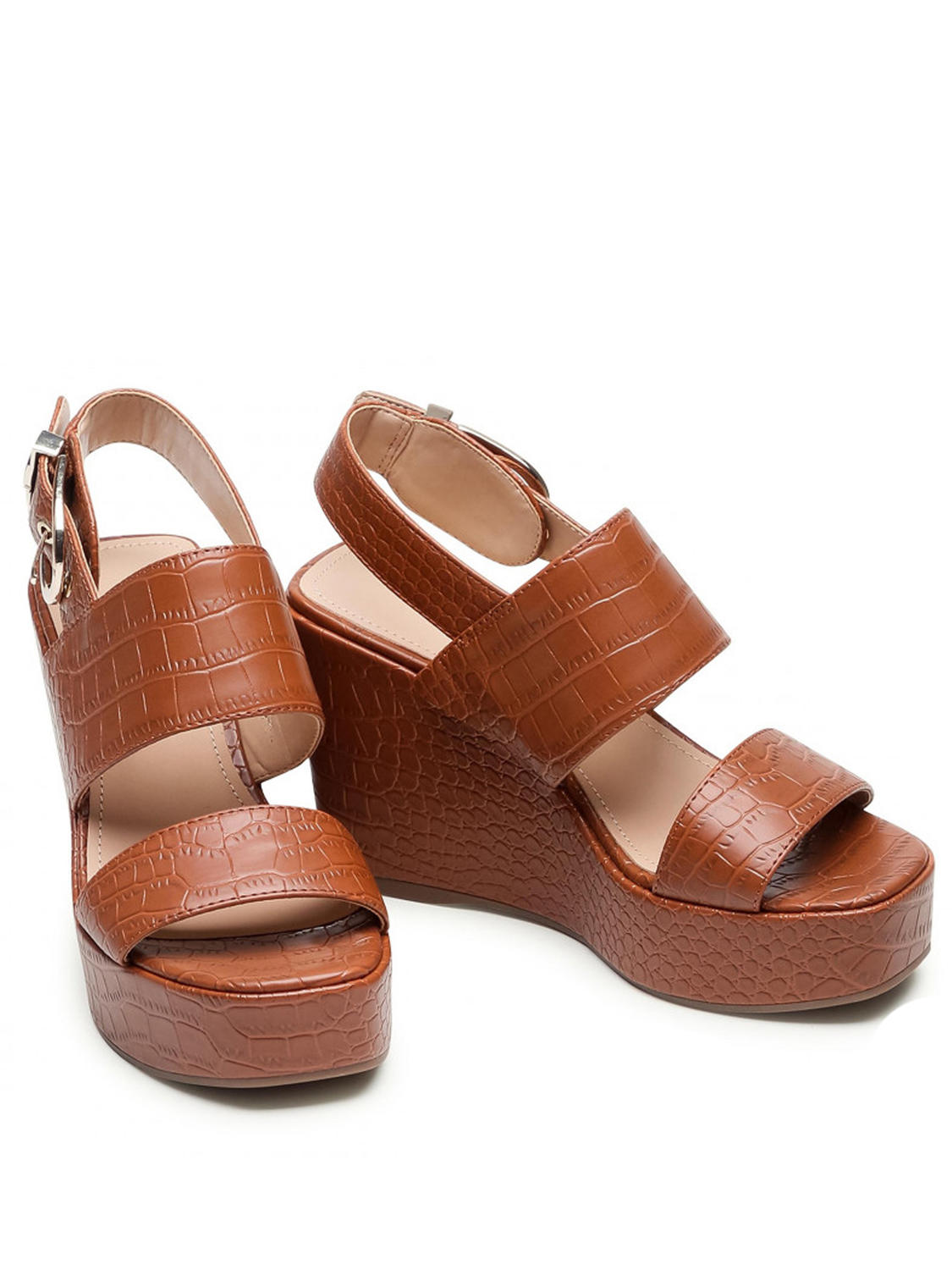Guess Nolita Sandalias De Cuña Con Punta Abierta Cognac - ¡Compra A Precios  De Outlet!