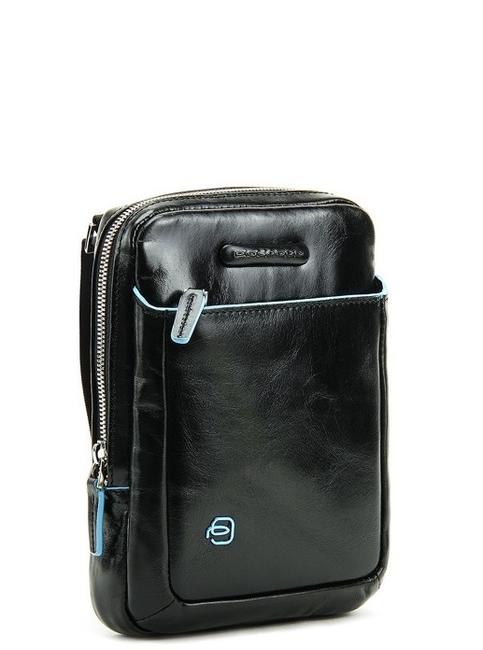 Bolso CUADRADO AZUL, soporte para tableta, en cuero negro - Bandoleras Hombre