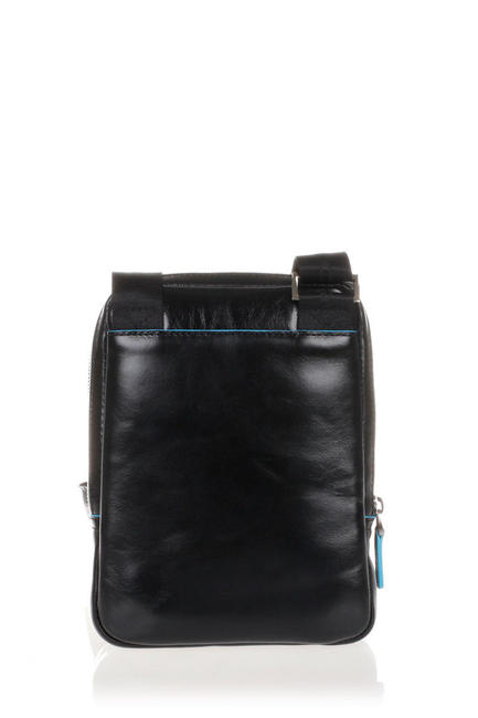 Bolso CUADRADO AZUL, soporte para tableta, en cuero negro - Bandoleras Hombre