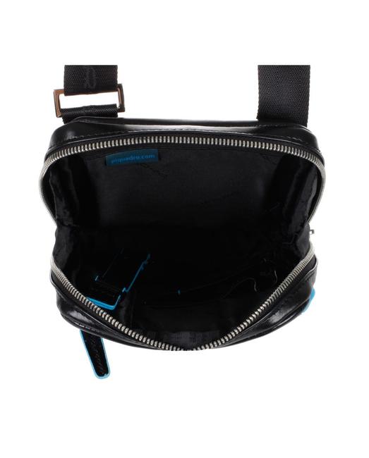 Bolso CUADRADO AZUL, soporte para tableta, en cuero negro - Bandoleras Hombre