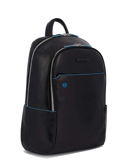 Mochila Línea AZUL CUADRADO, en cuero negro - Mochilas para portátil