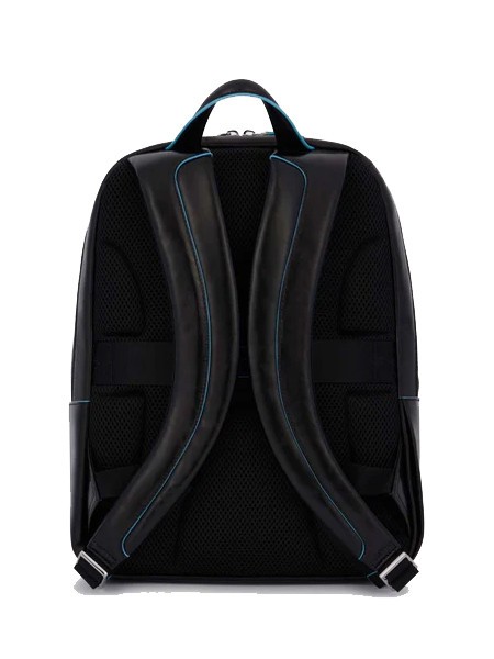 Mochila Línea AZUL CUADRADO, en cuero negro - Mochilas para portátil
