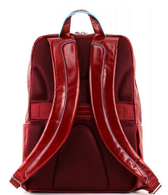 Mochila Línea AZUL CUADRADO, en cuero ROJO - Mochilas para portátil