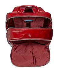 PIQUADRO Mochila Línea AZUL CUADRADO, en cuero ROJO - Mochilas para portátil - 4
