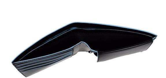 Cartera CUADRADO AZUL, en cuero, con RFID negro - Carteras Hombre