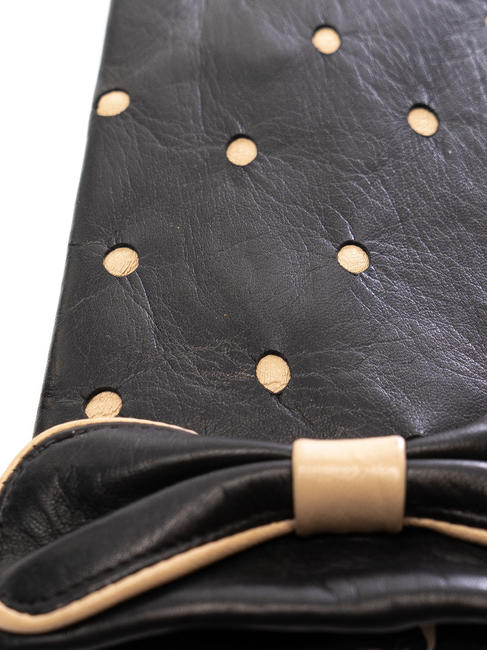 guanto in pelle pois e fiocchetto  negro - Guantes