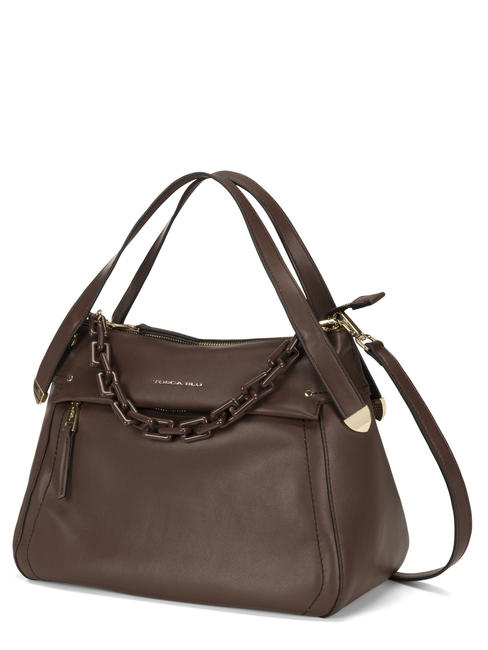 POLLICINO Bolso con bandolera de piel BROWN - Bolsos Mujer