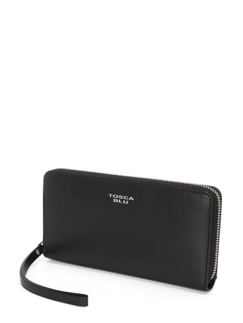 BASIC Cartera grande de piel con cremallera negro - Carteras Mujer