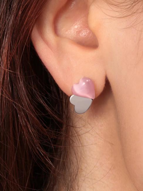 CUORE Pendientes de plata con ojo de gato rosa / blanco - Pendientes