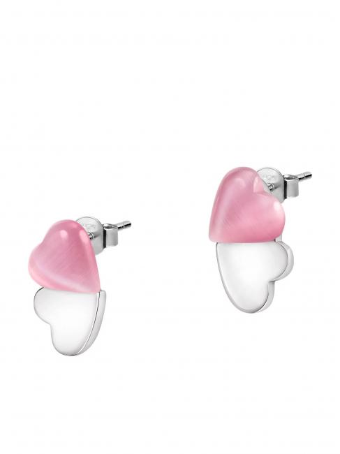 CUORE Pendientes de plata con ojo de gato rosa / blanco - Pendientes