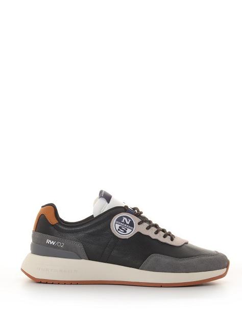 RW-02 Zapatilla de cuero negro / gris - Zapatos Hombre