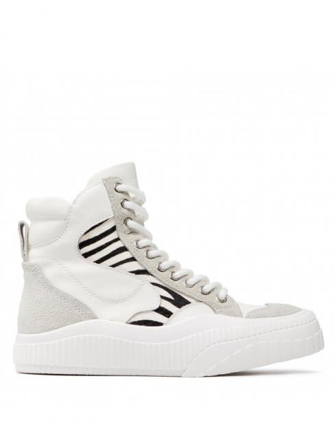 Sneaker alta in pelle con inserti zebrati  cebra blanca / peluda - Zapatos Mujer