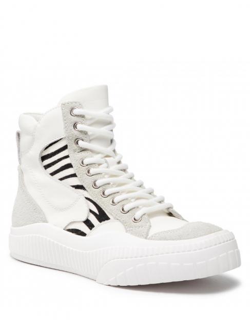Sneaker alta in pelle con inserti zebrati  cebra blanca / peluda - Zapatos Mujer