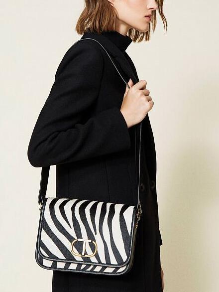 Borsa a tracolla in pelle stampa zebra  nieve cebra peluda / negro - Bolsos Mujer