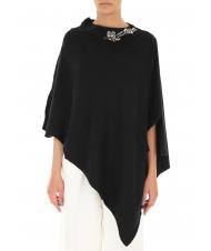 TWINSET Poncho in maglia con ricamo castoni su scollo   negro - Bufandas - 3