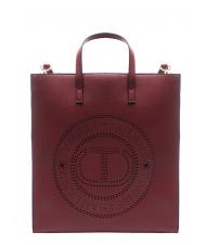 TWINSET LOGO FORELLATO Bolso shopper vertical con bandolera frambuesa oscura - Bolsos Mujer - 4