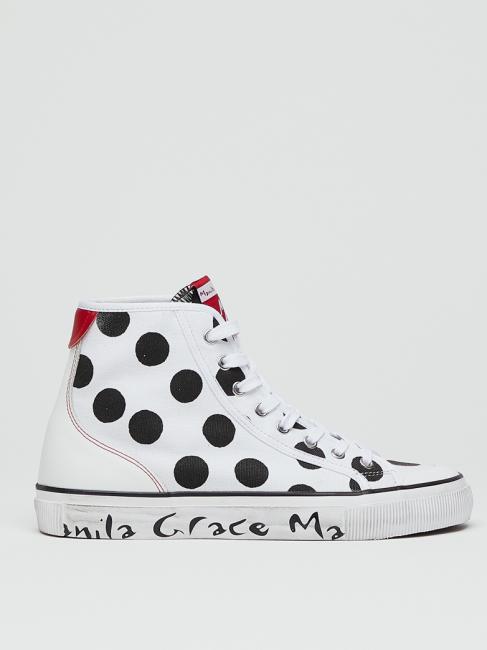 Sneaker high top a pois in canvas  blanco negro - Zapatos Mujer