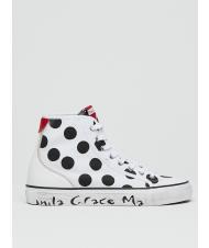 MANILA GRACE Sneaker high top a pois in canvas  blanco negro - Zapatos Mujer - 2
