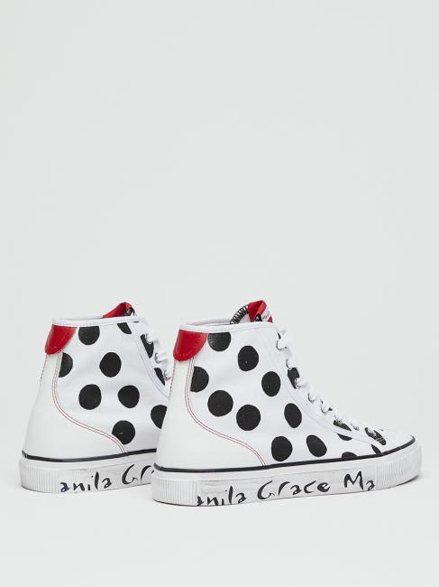 Sneaker high top a pois in canvas  blanco negro - Zapatos Mujer