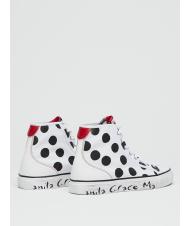 MANILA GRACE Sneaker high top a pois in canvas  blanco negro - Zapatos Mujer - 3