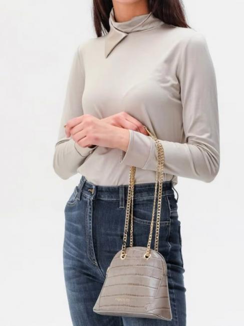 TIC-TAC Bolso bandolera MIni en piel con estampado de cocodrilo topo - Bolsos Mujer