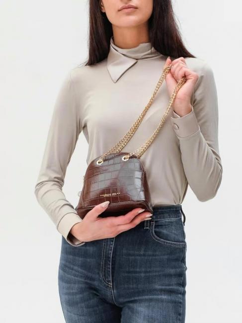 TIC-TAC Bolso bandolera MIni en piel con estampado de cocodrilo rojo oscuro - Bolsos Mujer