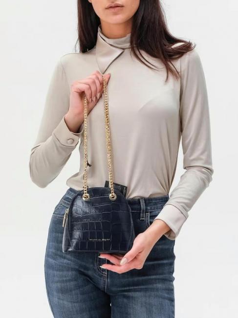 TIC-TAC Bolso bandolera MIni en piel con estampado de cocodrilo azul - Bolsos Mujer