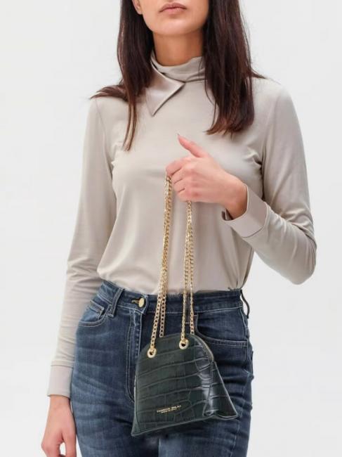 TIC-TAC Bolso bandolera MIni en piel con estampado de cocodrilo verde - Bolsos Mujer