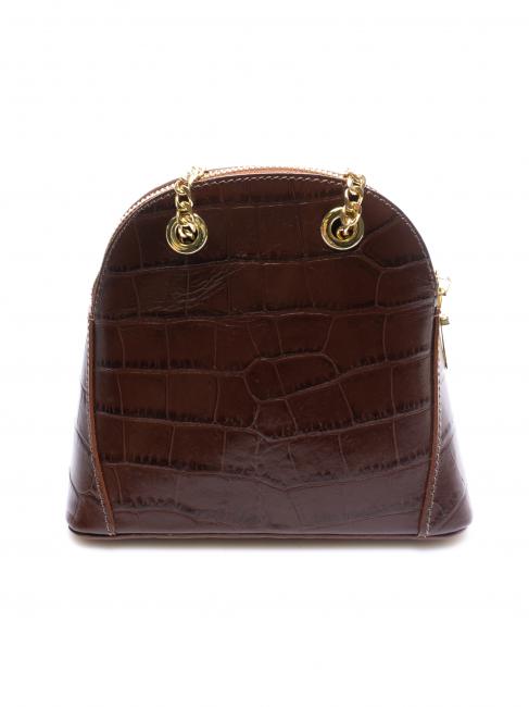 TIC-TAC Bolso bandolera MIni en piel con estampado de cocodrilo BROWN - Bolsos Mujer