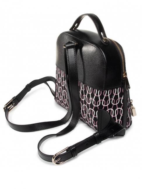 PIPER Mochila de lona y piel con estampado de cadenas negro + talco + rosa claro - Bolsos Mujer