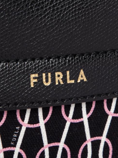 PIPER Mochila de lona y piel con estampado de cadenas negro + talco + rosa claro - Bolsos Mujer