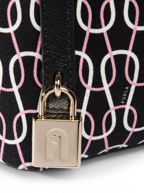 PIPER Mochila de lona y piel con estampado de cadenas negro + talco + rosa claro - Bolsos Mujer