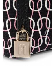 FURLA PIPER Mochila de lona y piel con estampado de cadenas negro + talco + rosa claro - Bolsos Mujer - 4