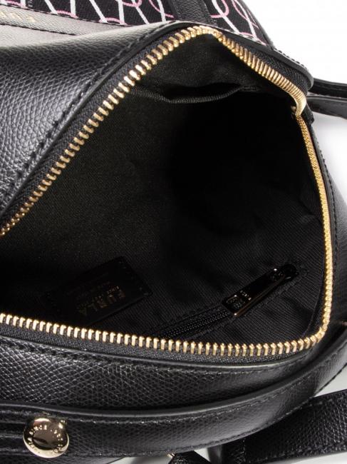 PIPER Mochila de lona y piel con estampado de cadenas negro + talco + rosa claro - Bolsos Mujer