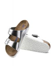 BIRKENSTOCK ARIZONA Sandalia babucha de piel plata met&aacute;lica - Zapatos Mujer - 6