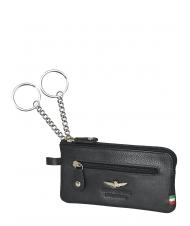 AERONAUTICA MILITARE FLAG Estuche para llaves con cremallera, en piel negro - Llaveros - 2