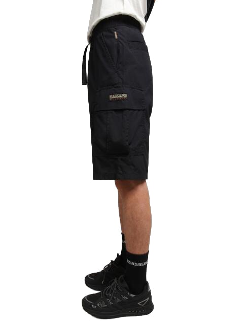 N-DRU Bermuda cargo de algod&oacute;n con cintur&oacute;n negro 041 - Pantalones