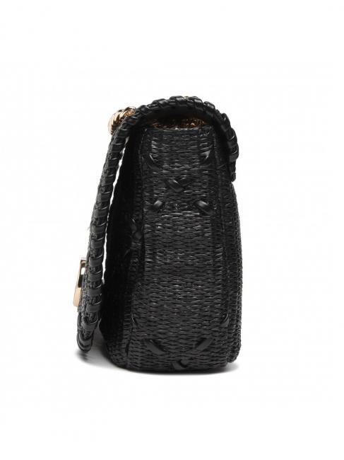 STRAW EMBROIDERY Bolso bandolera peque&ntilde;o con solapa negro - Bolsos Mujer
