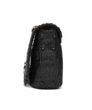 TWINSET STRAW EMBROIDERY Bolso bandolera peque&ntilde;o con solapa negro - Bolsos Mujer - 3