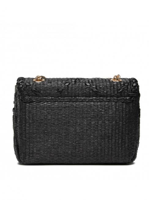STRAW EMBROIDERY Bolso bandolera peque&ntilde;o con solapa negro - Bolsos Mujer
