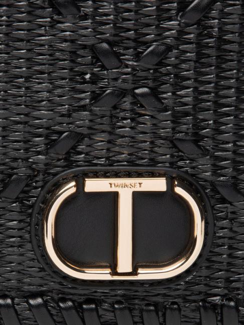 STRAW EMBROIDERY Bolso bandolera peque&ntilde;o con solapa negro - Bolsos Mujer