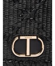 TWINSET STRAW EMBROIDERY Bolso bandolera peque&ntilde;o con solapa negro - Bolsos Mujer - 5