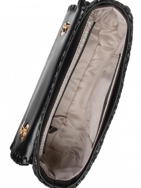 STRAW EMBROIDERY Bolso bandolera peque&ntilde;o con solapa negro - Bolsos Mujer