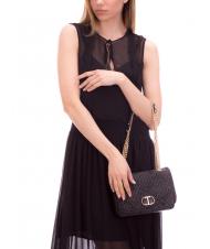 TWINSET STRAW EMBROIDERY Bolso bandolera peque&ntilde;o con solapa negro - Bolsos Mujer - 7