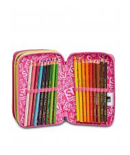 SJGANG ANIMALI FANTASY SJ GIRL Estuche con 3 cremalleras, completo con rotuladores y material escolar BOSQUE DE RAYAS NEGRAS - Estuches y Accesorios - 3