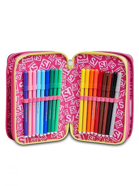 ANIMALI FANTASY SJ GIRL Estuche con 3 cremalleras, completo con rotuladores y material escolar BOSQUE DE RAYAS NEGRAS - Estuches y Accesorios