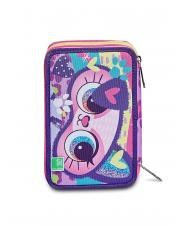 SJGANG ANIMALI FANTASY SJ GIRL Estuche con 3 cremalleras, completo con rotuladores y material escolar BOSQUE DE RAYAS NEGRAS - Estuches y Accesorios - 6