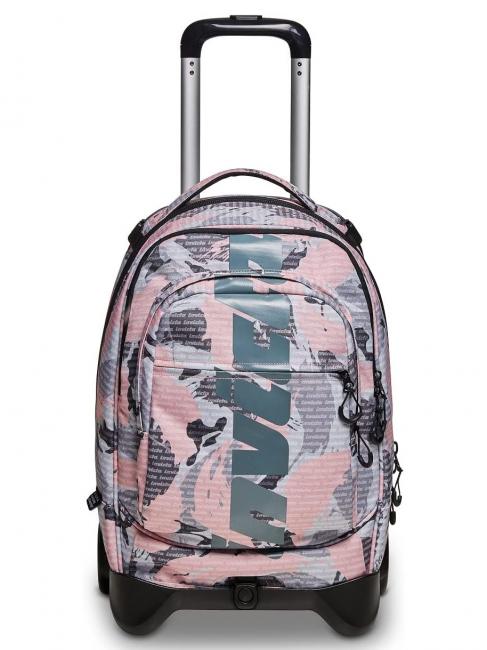 NEW PLUG FANTASY Mochila trolley con trolley desmontable logotipo de camuflaje rosa - Mochilas con ruedas